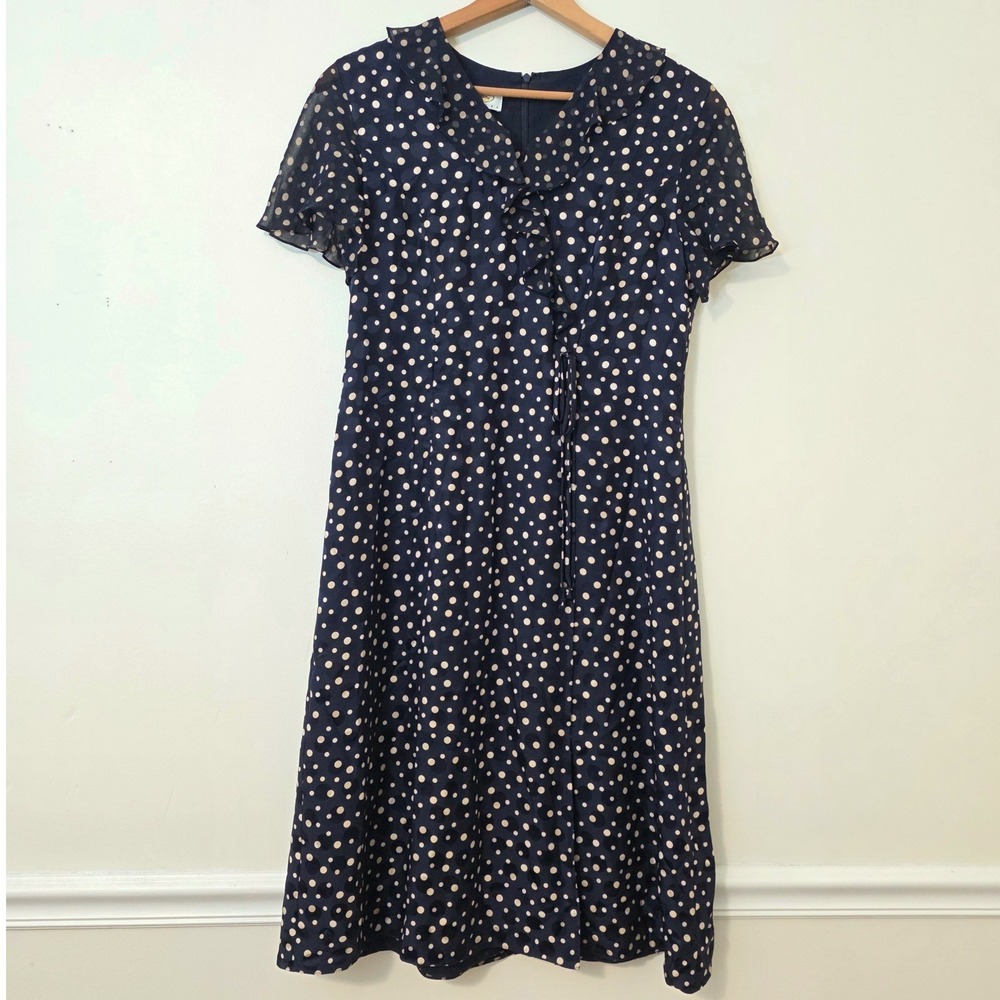 Talbots Petites 100% Silk Polka Dot Faux Wrap Dress Sz 10P Office Cocktail Party